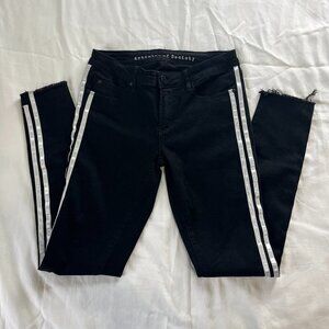 Articles of Society Solid Black White Side Stripe Fringe Hem Jeans | Size 26